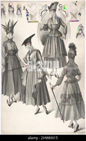 Art inspiré par Designs for four Women's Dresses with Full Jupes, ca. 1915, gouache noir et blanc, stylo, encre et pinceau, feuille : 16 15/16 x 10 7/8 po. (43 x 27,6 cm), dessins, attribué à A. Foa (français, actif 1900–1918, oeuvres classiques modernisées par Artotop avec une touche de modernité. Formes, couleur et valeur, impact visuel accrocheur sur l'art émotions par la liberté d'œuvres d'art d'une manière contemporaine. Un message intemporel qui cherche une nouvelle direction créative. Artistes qui se tournent vers le support numérique et créent le NFT Artotop Banque D'Images