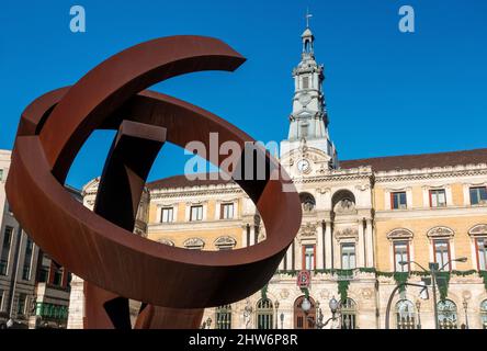 Sculpture by Jorge Oteiza in front of the city hall in Bilbao, Basque Country, Spain Banque D'Images