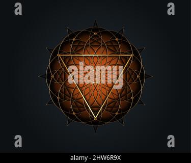 Triangle magique de géométrie sacrée, troisième signe de l'œil. Mandala mystique géométrique de la fleur ésotérique alchimie de la vie. Or ligne art vecteur cercle divin Illustration de Vecteur