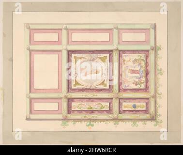 Art inspiré par le design pour un plafond avec des panneaux allégoriques, deuxième moitié du 19th siècle, Graphite, stylo et encre noire, doré, gouache, et aquarelle, total: 12 5/8 x 9 7/16 po. (32,1 x 24 cm), dessins, Jules-Edmond-Charles Lachaise (français, mort en 1897), Eugène-Pierre Gourdet (français, Œuvres classiques modernisées par Artotop avec une touche de modernité. Formes, couleur et valeur, impact visuel accrocheur sur l'art émotions par la liberté d'œuvres d'art d'une manière contemporaine. Un message intemporel qui cherche une nouvelle direction créative. Artistes qui se tournent vers le support numérique et créent le NFT Artotop Banque D'Images