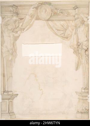 Art inspiré par Herms support et porte ouverte avec Portrait ovale, 17th siècle, stylo et encre brune, brosse et lavage brun, sur le sous-dessin graphite; scène figurale ci-dessous commencé en graphite, feuille: 11 1/4 x 8 7/16 po. (28,5 x 21,4 cm), dessins, Anonyme, Italien, 17th Century, Œuvres classiques modernisées par Artotop avec une touche de modernité. Formes, couleur et valeur, impact visuel accrocheur sur l'art émotions par la liberté d'œuvres d'art d'une manière contemporaine. Un message intemporel qui cherche une nouvelle direction créative. Artistes qui se tournent vers le support numérique et créent le NFT Artotop Banque D'Images