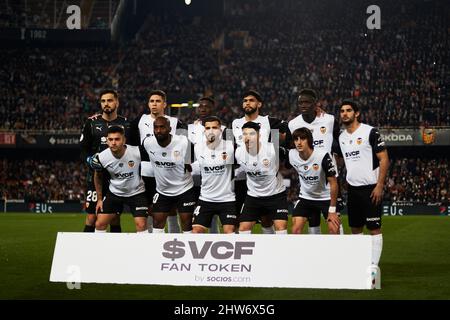 02 mars 2022 ; Stade Mestalla, Valence, Espagne ; Copa del Rey, Valencia CF versus Athletic Club ; joueurs Valencia CF Banque D'Images