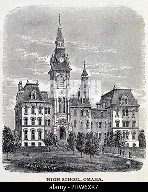 High School Omaha, Nebraska d'après le nouveau guide touristique et de la côte du Pacifique de Crofutt : contenant une description condensée et authentique de plus de mille deux cents villes, villages, stations, fort gouvernemental et camps, montagnes, lacs, rivières, soufre, Soda et sources d'eau chaude, paysages, points d'eau, et stations d'été : où chercher et chasser le buffle, l'antilope, le cerf et d'autres jeux; pêche à la truite, etc. En fait, pour vous dire ce qui vaut la peine de voir--où le voir--où aller--comment y aller- Et avec qui s'arrêter en passant au-dessus de l'Union, du Centre et du Sud Banque D'Images