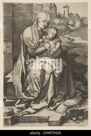 Art inspiré par la Vierge à l'enfant assis près du mur (copie inversée), s.d., gravure, feuille : 5 11/16 × 3 7/8 po. (14,4 × 9,8 cm), estampes, d'après Albrecht Dürer (allemand, Nuremberg 1471–1528 Nuremberg, œuvres classiques modernisées par Artotop avec une touche de modernité. Formes, couleur et valeur, impact visuel accrocheur sur l'art émotions par la liberté d'œuvres d'art d'une manière contemporaine. Un message intemporel qui cherche une nouvelle direction créative. Artistes qui se tournent vers le support numérique et créent le NFT Artotop Banque D'Images