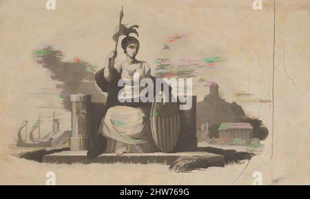 Art inspiré par la vignette Banknote avec la figure féminine représentant l'Amérique, ca. 1824–37, gravure et gravure, plaque : 2 1/16 x 3 7/16 po. (5,2 x 8,7 cm), Prints, attribué à Asher Brown Durand (américain, Jefferson, New Jersey 1796–1886 Maplewood, New Jersey, œuvres classiques modernisées par Artotop avec une touche de modernité. Formes, couleur et valeur, impact visuel accrocheur sur l'art émotions par la liberté d'œuvres d'art d'une manière contemporaine. Un message intemporel qui cherche une nouvelle direction créative. Artistes qui se tournent vers le support numérique et créent le NFT Artotop Banque D'Images