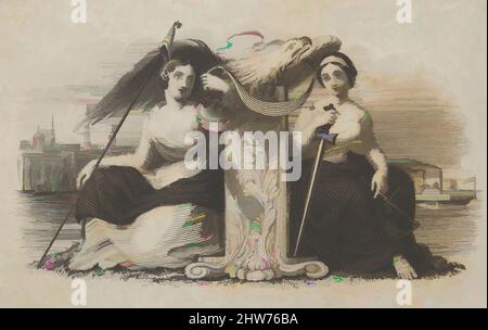 Art inspiré par la vignette Banknote avec des figures féminines représentant la liberté et la justice, ca. 1824–37, gravure et gravure, plaque : 1 15/16 x 3 1/16 po. (5 x 7,8 cm), Prints, attribué à Asher Brown Durand (américain, Jefferson, New Jersey 1796–1886 Maplewood, New Jersey, œuvres classiques modernisées par Artotop avec une touche de modernité. Formes, couleur et valeur, impact visuel accrocheur sur l'art émotions par la liberté d'œuvres d'art d'une manière contemporaine. Un message intemporel qui cherche une nouvelle direction créative. Artistes qui se tournent vers le support numérique et créent le NFT Artotop Banque D'Images