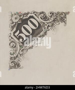 Art inspiré par le motif de Banknote: Numéro 500 dans un cadre ornemental, ca. 1824–42, gravure et gravure, plaque : 2 7/16 x 3 1/4 po. (6,2 x 8,2 cm), imprimés, associés à Cyrus Durand (américain, 1787–1868, oeuvres classiques modernisées par Artotop avec une touche de modernité. Formes, couleur et valeur, impact visuel accrocheur sur l'art émotions par la liberté d'œuvres d'art d'une manière contemporaine. Un message intemporel qui cherche une nouvelle direction créative. Artistes qui se tournent vers le support numérique et créent le NFT Artotop Banque D'Images