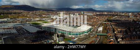 Une photo aérienne de Windsor Park, Belfast, Irlande du Nord. Banque D'Images