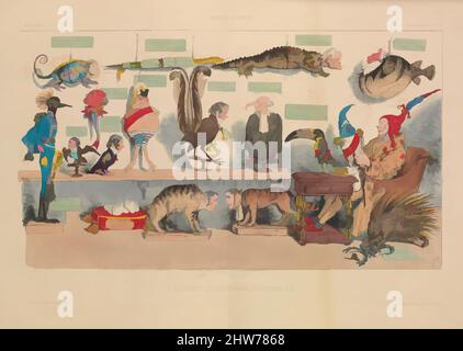 Art inspiré par le Royaume des animaux : Cabinet d'histoire naturelle (Règne animal : Cabinet d'histoire naturelle), de la caricature, plaques 265 et 266, 18 avril 1833, lithographe, couleur main, Image : 11 1/4 × 14 3/8 po (28,6 × 36,5 cm), Prints, J. J. Grandville (français, Nancy 1803–1847 Vanves, œuvres classiques modernisées par Artotop avec une touche de modernité. Formes, couleur et valeur, impact visuel accrocheur sur l'art émotions par la liberté d'œuvres d'art d'une manière contemporaine. Un message intemporel qui cherche une nouvelle direction créative. Artistes qui se tournent vers le support numérique et créent le NFT Artotop Banque D'Images