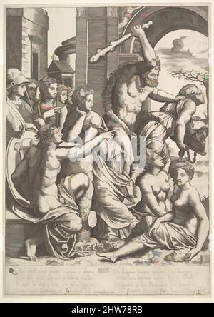 Art inspiré par l'envie ou l'avarice à droite étant conduit du temple des Muses par Hercules qui élève un club, les muses regardant de la gauche, 1530–60, gravure, feuille: 10 1/16 × 7 1/16 po. (25,6 × 18 cm), estampes, Maître de la matrice (italien, active Rome, env. 1530–60), après, les œuvres classiques modernisées par Artotop avec une touche de modernité. Formes, couleur et valeur, impact visuel accrocheur sur l'art émotions par la liberté d'œuvres d'art d'une manière contemporaine. Un message intemporel qui cherche une nouvelle direction créative. Artistes qui se tournent vers le support numérique et créent le NFT Artotop Banque D'Images