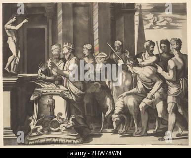 Art inspiré par le père de psyché consultant l'oracle, de 'la fable de psyche', 1530–60, gravure, feuille: 6 11/16 x 8 7/8 po. (17 x 22,5 cm), tirages, Maître de la matrice (italien, active Rome, env. 1530–60), après Michiel Coxie (I) (Netherlandish, Mechelen ca. 1499–1592 Mechelen, œuvres classiques modernisées par Artotop avec une touche de modernité. Formes, couleur et valeur, impact visuel accrocheur sur l'art émotions par la liberté d'œuvres d'art d'une manière contemporaine. Un message intemporel qui cherche une nouvelle direction créative. Artistes qui se tournent vers le support numérique et créent le NFT Artotop Banque D'Images