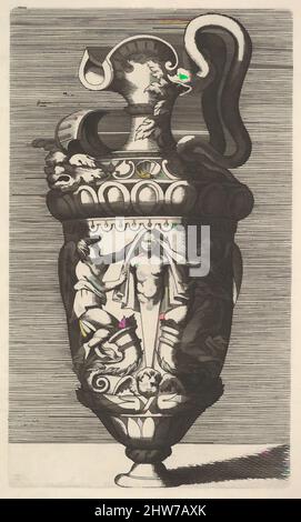 Art inspiré par vase avec deux figures ailées qui drapage un terme, 17th siècle, gravure, feuille: 10 9/16 x 7 5/16 po. (26,9 x 18,5 cm), représentation d'un vase ou d'une égout. Le vase est caractérisé par une double poignée, en forme de serpent. Le corps du vase est décoré d'une scène montrant deux, oeuvres classiques modernisées par Artotop avec une touche de modernité. Formes, couleur et valeur, impact visuel accrocheur sur l'art émotions par la liberté d'œuvres d'art d'une manière contemporaine. Un message intemporel qui cherche une nouvelle direction créative. Artistes qui se tournent vers le support numérique et créent le NFT Artotop Banque D'Images