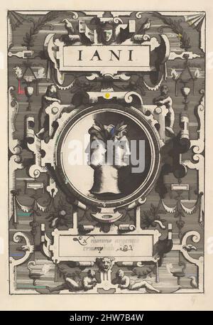 Art inspiré par le buste de Janus entouré de strapones, de la série 'Deorum dearumque', un ensemble d'images de divinités après pièces dans la collection d'Abraham Ortelius, 1573, Etching, plaque: 4 13/16 x 3 5/16 po. (12,2 x 8,4 cm), peut-être après Gerard van Groeningen (Netherlandish, oeuvres classiques modernisées par Artotop avec une touche de modernité. Formes, couleur et valeur, impact visuel accrocheur sur l'art émotions par la liberté d'œuvres d'art d'une manière contemporaine. Un message intemporel qui cherche une nouvelle direction créative. Artistes qui se tournent vers le support numérique et créent le NFT Artotop Banque D'Images