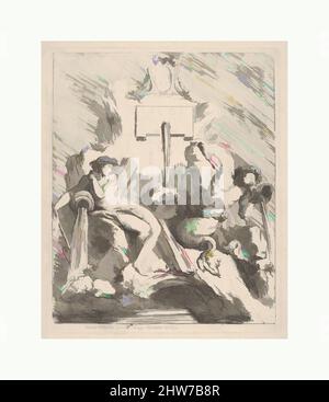 Art inspiré par Design pour une fontaine avec une nymphe assise à gauche et triton tenant une coquille à sa bouche à droite, 1768, Etching, feuille: 13 9/16 x 10 3/16 po. (34,5 x 25,8 cm), Prints, Charles Hutus (français, Paris 1715–1776 Dresde, oeuvres classiques modernisées par Artotop avec une touche de modernité. Formes, couleur et valeur, impact visuel accrocheur sur l'art émotions par la liberté d'œuvres d'art d'une manière contemporaine. Un message intemporel qui cherche une nouvelle direction créative. Artistes qui se tournent vers le support numérique et créent le NFT Artotop Banque D'Images