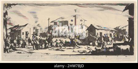 Art inspiré par la planche 7: Une ville en train d'être saccagée avec l'église en arrière-plan, de "les grandes misères de la guerre" (les misères et les maleurs de la guerre), ca. 1633, Décapage, feuille : 3 7/16 x 7 5/8 po. (8,7 x 19,4 cm), estampes, Jacques Callot (français, Nancy 1592–1635 Nancy, œuvres classiques modernisées par Artotop avec une touche de modernité. Formes, couleur et valeur, impact visuel accrocheur sur l'art émotions par la liberté d'œuvres d'art d'une manière contemporaine. Un message intemporel qui cherche une nouvelle direction créative. Artistes qui se tournent vers le support numérique et créent le NFT Artotop Banque D'Images