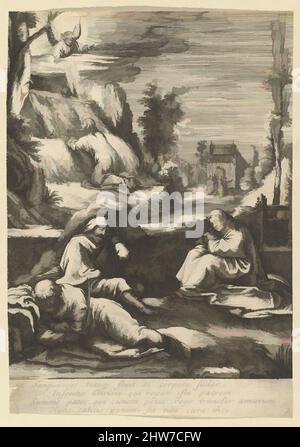 Art inspiré par l'agonie dans le jardin, de la passion du Christ, milieu du 17th siècle, Etching, feuille : 5 3/8 × 3 3/4 po. (13,6 × 9,6 cm), tirages, Nicolas Cochin (français, Troyes 1610–1686 Paris), d'après Hendrick Goltzius (néerlandais, Mühlbracht 1558–1617 Haarlem, oeuvres classiques modernisées par Artotop avec une touche de modernité. Formes, couleur et valeur, impact visuel accrocheur sur l'art émotions par la liberté d'œuvres d'art d'une manière contemporaine. Un message intemporel qui cherche une nouvelle direction créative. Artistes qui se tournent vers le support numérique et créent le NFT Artotop Banque D'Images