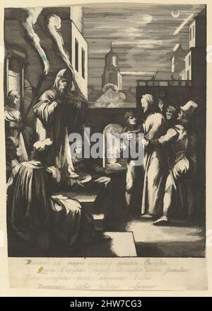 Art inspiré par le Christ avant Caiaphus, de la passion du Christ (après H. Goltzius), 17th siècle, Etching, feuille : 5 9/16 × 3 15/16 po. (14,1 × 10 cm), tirages, Nicolas Cochin (français, Troyes 1610–1686 Paris), d'après Hendrick Goltzius (néerlandais, Mühlbracht 1558–1617 Haarlem, oeuvres classiques modernisées par Artotop avec une touche de modernité. Formes, couleur et valeur, impact visuel accrocheur sur l'art émotions par la liberté d'œuvres d'art d'une manière contemporaine. Un message intemporel qui cherche une nouvelle direction créative. Artistes qui se tournent vers le support numérique et créent le NFT Artotop Banque D'Images