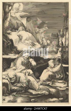 Art inspiré par l'agonie dans le jardin, de la passion du Christ, ca. 1598–1653, gravure, feuille : 7 13/16 x 5 1/16 po. (19,8 x 12,9 cm), estampes, Abraham Hogenberg (allemand, Cologne 1579/90–après 1656 Cologne), d'après Hendrick Goltzius (Netherlandish, Mühlbracht 1558–1617 Haarlem, oeuvres classiques modernisées par Artotop avec une touche de modernité. Formes, couleur et valeur, impact visuel accrocheur sur l'art émotions par la liberté d'œuvres d'art d'une manière contemporaine. Un message intemporel qui cherche une nouvelle direction créative. Artistes qui se tournent vers le support numérique et créent le NFT Artotop Banque D'Images