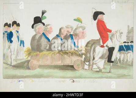 Art inspiré par la famille des cochons ramenés dans l'étable (la famille des cochons tirés vers l'écurie), 25 juin 1791, gravure couleur main, feuille : 6 1/8 x 8 7/8 po. (15,5 x 22,5 cm), tirages, anonymes, français, 18th siècle, Œuvres classiques modernisées par Artotop avec une touche de modernité. Formes, couleur et valeur, impact visuel accrocheur sur l'art émotions par la liberté d'œuvres d'art d'une manière contemporaine. Un message intemporel qui cherche une nouvelle direction créative. Artistes qui se tournent vers le support numérique et créent le NFT Artotop Banque D'Images