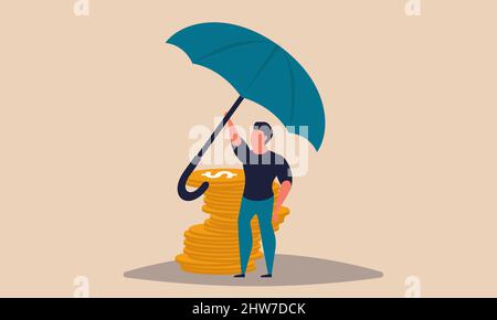 L'argent d'assurance et le parapluie protègent la pièce. Concept d'illustration de la récupération du budget et de l'investissement vers le vecteur d'entreprise. Politique d'assurance et entrée Illustration de Vecteur