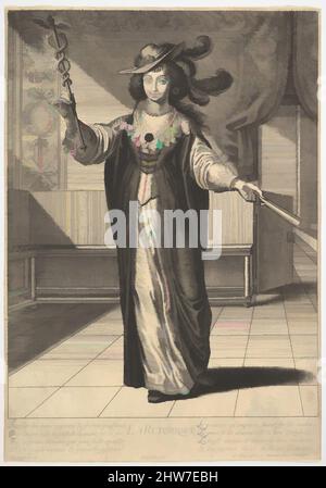 Art inspiré par la rhétorique: Une jeune femme debout dans un intérieur décoré avec un caduceus dans sa main droite et un fan fermé dans sa main gauche, de la série "les arts libéraux" (les arts liberaux), 1633–35, gravure, image: 11 15/16 x 8 3/8 in. (30,3 x 21,3 cm), Prints, Gilles, oeuvres classiques modernisées par Artotop avec une touche de modernité. Formes, couleur et valeur, impact visuel accrocheur sur l'art émotions par la liberté d'œuvres d'art d'une manière contemporaine. Un message intemporel qui cherche une nouvelle direction créative. Artistes qui se tournent vers le support numérique et créent le NFT Artotop Banque D'Images