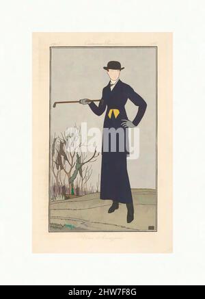 Art inspiré par une Amazone, de costumes Parisiens, 1913, illustration de procédé commercial couleur main (pochoeur), feuille: 8 11/16 x 5 1/2 po. (22 x 14 cm), George Barbier (français, Nantes 1882–1932 Paris, oeuvres classiques modernisées par Artotop avec une touche de modernité. Formes, couleur et valeur, impact visuel accrocheur sur l'art émotions par la liberté d'œuvres d'art d'une manière contemporaine. Un message intemporel qui cherche une nouvelle direction créative. Artistes qui se tournent vers le support numérique et créent le NFT Artotop Banque D'Images