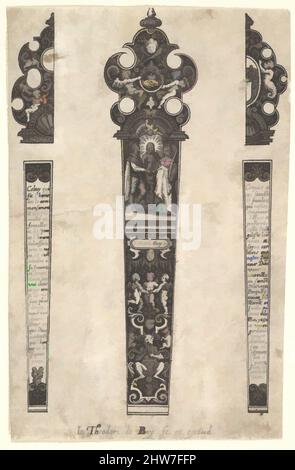 Art inspiré par le design de la poignée de couteau pour commémorer un mariage, ca. 1580–1600, gravure, feuille : 4 3/16 x 3 1/8 po. (10,6 x 8 cm), Johann Theodor de Bry (pays-Bas, Strasbourg 1561–1623 Bad Schwalbach), après Jan (Pietersz.) Saenredam (Netherlandish, Zaandam ca. 1565–1607, œuvres classiques modernisées par Artotop avec une touche de modernité. Formes, couleur et valeur, impact visuel accrocheur sur l'art émotions par la liberté d'œuvres d'art d'une manière contemporaine. Un message intemporel qui cherche une nouvelle direction créative. Artistes qui se tournent vers le support numérique et créent le NFT Artotop Banque D'Images