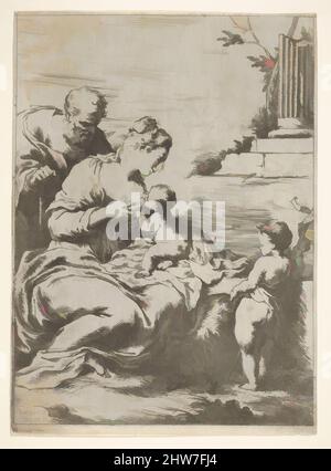 Art inspiré par la Sainte famille avec le bébé St Jean-Baptiste à droite, 1650–57, Etching, feuille: 10 1/16 x 7 5/16 po. (25,6 x 18,6 cm), estampes, Bartolomeo Biscaino (Italien, Gênes 1629–1657 Gênes, oeuvres classiques modernisées par Artotop avec une touche de modernité. Formes, couleur et valeur, impact visuel accrocheur sur l'art émotions par la liberté d'œuvres d'art d'une manière contemporaine. Un message intemporel qui cherche une nouvelle direction créative. Artistes qui se tournent vers le support numérique et créent le NFT Artotop Banque D'Images