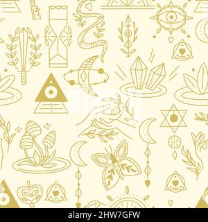 Définir des symboles sorcellerie sans couture Illustration de Vecteur