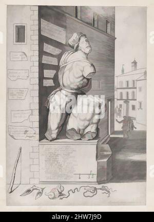 Art inspiré par Speculum Romanae Magnificatiae : statue de Pasquin dans la maison du Cardinal Ursino, 1550, gravure et gravure, feuille : 18 1/2 x 13 9/16 po. (47 x 34,5 cm), estampes, d'après Nicolas Beatrizet (français, Lunéville 1515–ca. 1566 Rome, oeuvres classiques modernisées par Artotop avec une touche de modernité. Formes, couleur et valeur, impact visuel accrocheur sur l'art émotions par la liberté d'œuvres d'art d'une manière contemporaine. Un message intemporel qui cherche une nouvelle direction créative. Artistes qui se tournent vers le support numérique et créent le NFT Artotop Banque D'Images