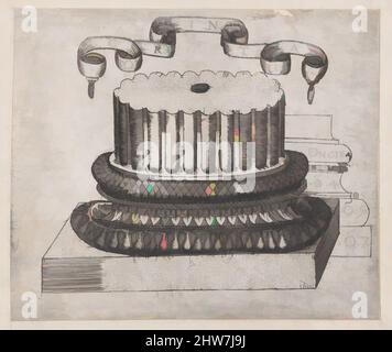 Art inspiré par Speculum Romanae Magnificatiae : base corinthienne, 1544, Etching, feuille : 5 13/16 x 6 7/8 po. (14,7 x 17,5 cm), estampes, Sebastiano Serlio (italien, Bologne 1475–1554 Fontainebleau, œuvres classiques modernisées par Artotop avec une touche de modernité. Formes, couleur et valeur, impact visuel accrocheur sur l'art émotions par la liberté d'œuvres d'art d'une manière contemporaine. Un message intemporel qui cherche une nouvelle direction créative. Artistes qui se tournent vers le support numérique et créent le NFT Artotop Banque D'Images