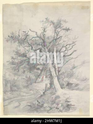 Art inspiré par Study for Tree Trunks and Lane, env. 1812, Graphite, gravure en masse douce sur le verso, feuille : 8 1/8 x 6 3/8 po. (20,7 x 16,1 cm), dessins, John Crome (British, Norwich 1768–1821 Norwich), Crome a réalisé ce dessin pour créer une gravure sur sol mou, en l'utilisant pour transférer les œuvres classiques modernisées par Artotop avec une touche de modernité. Formes, couleur et valeur, impact visuel accrocheur sur l'art émotions par la liberté d'œuvres d'art d'une manière contemporaine. Un message intemporel qui cherche une nouvelle direction créative. Artistes qui se tournent vers le support numérique et créent le NFT Artotop Banque D'Images