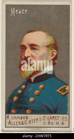 Art inspiré par George Gordon Meade, de la série Great Generals (N15) pour Allen & Ginter cigarettes Brands, 1888, lithographie couleur commerciale, feuille : 2 3/4 x 1 1/2 po. (7 x 3,8 cm), cartes professionnelles de la série "Grands généraux" (N15), émises en 1888 dans un ensemble de 50 cartes à promouvoir, les œuvres classiques modernisées par Artotop avec un peu de modernité. Formes, couleur et valeur, impact visuel accrocheur sur l'art émotions par la liberté d'œuvres d'art d'une manière contemporaine. Un message intemporel qui cherche une nouvelle direction créative. Artistes qui se tournent vers le support numérique et créent le NFT Artotop Banque D'Images