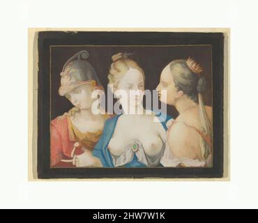 Art inspiré par les chefs des Déesses (Pallas, Vénus, Juno), ca. 1600, aquarelle et gouache, bordure en noir laqué, lignes de cadrage en encre stylo et or., feuille : 5 11/16 x 7 3/16 po. (14,5 x 18,3 cm), dessins, anonymes, français, 17th siècle, Œuvres classiques modernisées par Artotop avec une touche de modernité. Formes, couleur et valeur, impact visuel accrocheur sur l'art émotions par la liberté d'œuvres d'art d'une manière contemporaine. Un message intemporel qui cherche une nouvelle direction créative. Artistes qui se tournent vers le support numérique et créent le NFT Artotop Banque D'Images