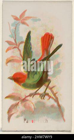 Art inspiré par Parrot Finch, de la série Song Birds of the World (N23) pour les cigarettes Allen & Ginter, 1890, lithographie couleur commerciale, feuille : 2 3/4 x 1 1/2 po. (7 x 3,8 cm), cartes professionnelles de la série « Mong Birds of the World » (N23), émises en 1890 dans un jeu de 50 cartes à, œuvres classiques modernisées par Artotop avec un peu de modernité. Formes, couleur et valeur, impact visuel accrocheur sur l'art émotions par la liberté d'œuvres d'art d'une manière contemporaine. Un message intemporel qui cherche une nouvelle direction créative. Artistes qui se tournent vers le support numérique et créent le NFT Artotop Banque D'Images