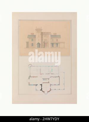 Art inspiré par West Front et plan principal de la maison John Munn, Utica, New York, 1854, encre et aquarelle, Feuille : 14 5/16 x 10 po (36,3 x 25,4 cm), dessins, Alexander Jackson Davis (américain, New York 1803–1892 West Orange, New Jersey, œuvres classiques modernisées par Artotop avec une touche de modernité. Formes, couleur et valeur, impact visuel accrocheur sur l'art émotions par la liberté d'œuvres d'art d'une manière contemporaine. Un message intemporel qui cherche une nouvelle direction créative. Artistes qui se tournent vers le support numérique et créent le NFT Artotop Banque D'Images