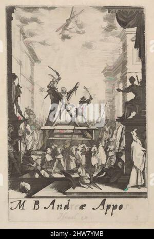 Art inspiré par le martyre de Saint Andrew, de la série "les petits apôtres" (les petits apôtres), ca. 1632, Décapage, feuille : 4 5/16 x 3 3/8 po. (11 x 8,6 cm), estampes, Jacques Callot (français, Nancy 1592–1635 Nancy, œuvres classiques modernisées par Artotop avec une touche de modernité. Formes, couleur et valeur, impact visuel accrocheur sur l'art émotions par la liberté d'œuvres d'art d'une manière contemporaine. Un message intemporel qui cherche une nouvelle direction créative. Artistes qui se tournent vers le support numérique et créent le NFT Artotop Banque D'Images