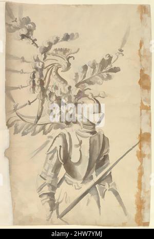 Art inspiré par le design pour une armure avec le Tournament Headdress, ca. 1620–56, encre noire et lavages gris, feuille : 16 11/16 x 11 7/16 po. (42,4 x 29,1 cm), peut-être par Baccio del Bianco (Italien, Florence 1604–1656 Escorial) (et atelier), Voir dans les trois quarts d'un design pour une armure (, oeuvres classiques modernisées par Artotop avec une touche de modernité. Formes, couleur et valeur, impact visuel accrocheur sur l'art émotions par la liberté d'œuvres d'art d'une manière contemporaine. Un message intemporel qui cherche une nouvelle direction créative. Artistes qui se tournent vers le support numérique et créent le NFT Artotop Banque D'Images