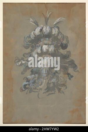 Art inspiré par le design pour un somptueux Headdress avec des plumes sur un casque (vue frontale), ca. 1620–56, gouache bleu ou aquarelle accentuant avec du blanc, feuille : 10 5/8 x 7 11/16 po (27 x 19,5 cm), peut-être par Baccio del Bianco (Italien, Florence 1604–1656 Escorial) (et atelier), Design, oeuvres classiques modernisées par Artotop avec une touche de modernité. Formes, couleur et valeur, impact visuel accrocheur sur l'art émotions par la liberté d'œuvres d'art d'une manière contemporaine. Un message intemporel qui cherche une nouvelle direction créative. Artistes qui se tournent vers le support numérique et créent le NFT Artotop Banque D'Images