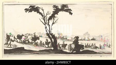 Art inspiré par la planche 5: Une procession d'cavaliers traversant une rivière, un arbre au centre, de 'troupes, canons, et attaques sur les villess' (Dessins de quelques conduite de troupes, canons, et ataques de villes), ca. 1640, Décapage ; deuxième état de trois, feuille : 2 1/2 x 4 15/16 po. (6,3 x 12,6, œuvres classiques modernisées par Artotop avec une touche de modernité. Formes, couleur et valeur, impact visuel accrocheur sur l'art émotions par la liberté d'œuvres d'art d'une manière contemporaine. Un message intemporel qui cherche une nouvelle direction créative. Artistes qui se tournent vers le support numérique et créent le NFT Artotop Banque D'Images