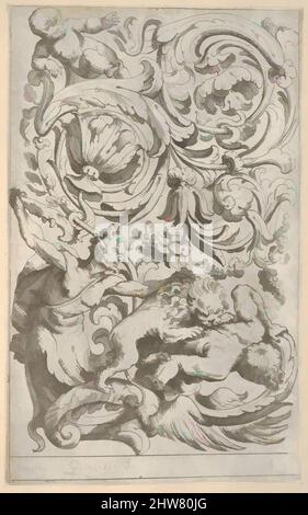Art inspiré par Disegni Varii di Polifilo Zancarli, 1628 avant, Etching, plaque: 9 1/4 x 5 13/16 po. (23,5 x 14,7 cm), Polifilo Giancarli (actif à Venise ca. 1600–1625), Odoardo Fialetti (italien, Bologne 1573–1637/38 Venise), panneau vertical avec un raclier acanthus. La plus basse, les œuvres classiques modernisées par Artotop avec un peu de modernité. Formes, couleur et valeur, impact visuel accrocheur sur l'art émotions par la liberté d'œuvres d'art d'une manière contemporaine. Un message intemporel qui cherche une nouvelle direction créative. Artistes qui se tournent vers le support numérique et créent le NFT Artotop Banque D'Images