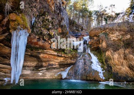 Sept cascades de Campdevanol glacé Ripoll Girona province Catalogne Espagne Banque D'Images