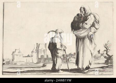 Art inspiré par la planche 7: Une paysanne transportant un enfant vers la droite, parlant à un autre enfant debout face au centre, un château à gauche en arrière-plan, de 'Caprice faict par de la Bella', ca. 1642, Décapage ; deuxième état de deux, feuille : 2 7/16 x 3 9/16 po. (6,2 x 9 cm, œuvres classiques modernisées par Artotop avec une touche de modernité. Formes, couleur et valeur, impact visuel accrocheur sur l'art émotions par la liberté d'œuvres d'art d'une manière contemporaine. Un message intemporel qui cherche une nouvelle direction créative. Artistes qui se tournent vers le support numérique et créent le NFT Artotop Banque D'Images