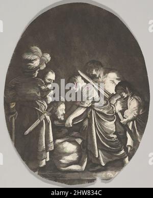 Art inspiré par Salome recevant la tête de Jean-Baptiste, entouré de trois hommes et d'un enfant portant une torche, le corps du Baptist repose sur le sol, une composition ovale, ca. 1610, gravure, feuille : 2 1/2 x 1 15/16 po. (6,3 x 5 cm), Prints, Hendrick Goudt (néerlandais, la Haye 1583–, œuvres classiques modernisées par Artotop avec une touche de modernité. Formes, couleur et valeur, impact visuel accrocheur sur l'art émotions par la liberté d'œuvres d'art d'une manière contemporaine. Un message intemporel qui cherche une nouvelle direction créative. Artistes qui se tournent vers le support numérique et créent le NFT Artotop Banque D'Images