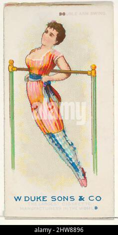 Art inspiré par Double Arm Swing, de la série d'exercices de gymnastique (N77) pour les cigarettes de marque Duke, 1887, lithographie couleur commerciale, feuille: 2 3/4 x 1 1/2 po. (7 x 3,8 cm), cartes de crédit de la série 'exercices de gymnastique' (N77), émises dans un ensemble de 25 cartes en 1887 pour promouvoir W, œuvres classiques modernisées par Artotop avec un peu de modernité. Formes, couleur et valeur, impact visuel accrocheur sur l'art émotions par la liberté d'œuvres d'art d'une manière contemporaine. Un message intemporel qui cherche une nouvelle direction créative. Artistes qui se tournent vers le support numérique et créent le NFT Artotop Banque D'Images