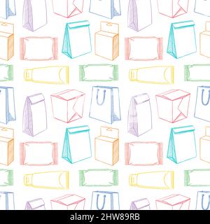 arrière-plan transparent avec différents types de packaging d'esquisses. Illustration dessinée à la main Illustration de Vecteur