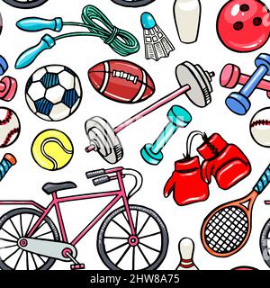 Arrière-plan transparent avec équipement de sport. Illustration dessinée à la main Illustration de Vecteur