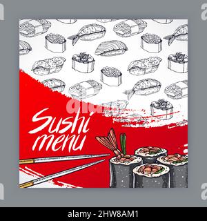 jolie housse pour le menu sushi. illustration dessinée à la main - 2 Illustration de Vecteur