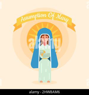 Hypothèse de l'illustration vectorielle de Mary Day pour le message d'accueil dans un style plat. Vecteur d'icône Vierge Marie. Affiche de l'Assomption de Marie, août 15. Da. Importante Illustration de Vecteur