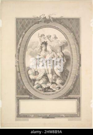 Art inspiré par Reverse Copy of Allegory of Louis XVI à l'occasion de son accession au trône de France en 1774, après 1775, Etching, feuille: 12 × 8 3/4 po. (30,5 × 22,3 cm), estampes, d'après Augustin de Saint-Aubin (français, Paris 1736–1807 Paris), d'après Joseph de Longueil (français, œuvres classiques modernisées par Artotop avec une touche de modernité. Formes, couleur et valeur, impact visuel accrocheur sur l'art émotions par la liberté d'œuvres d'art d'une manière contemporaine. Un message intemporel qui cherche une nouvelle direction créative. Artistes qui se tournent vers le support numérique et créent le NFT Artotop Banque D'Images